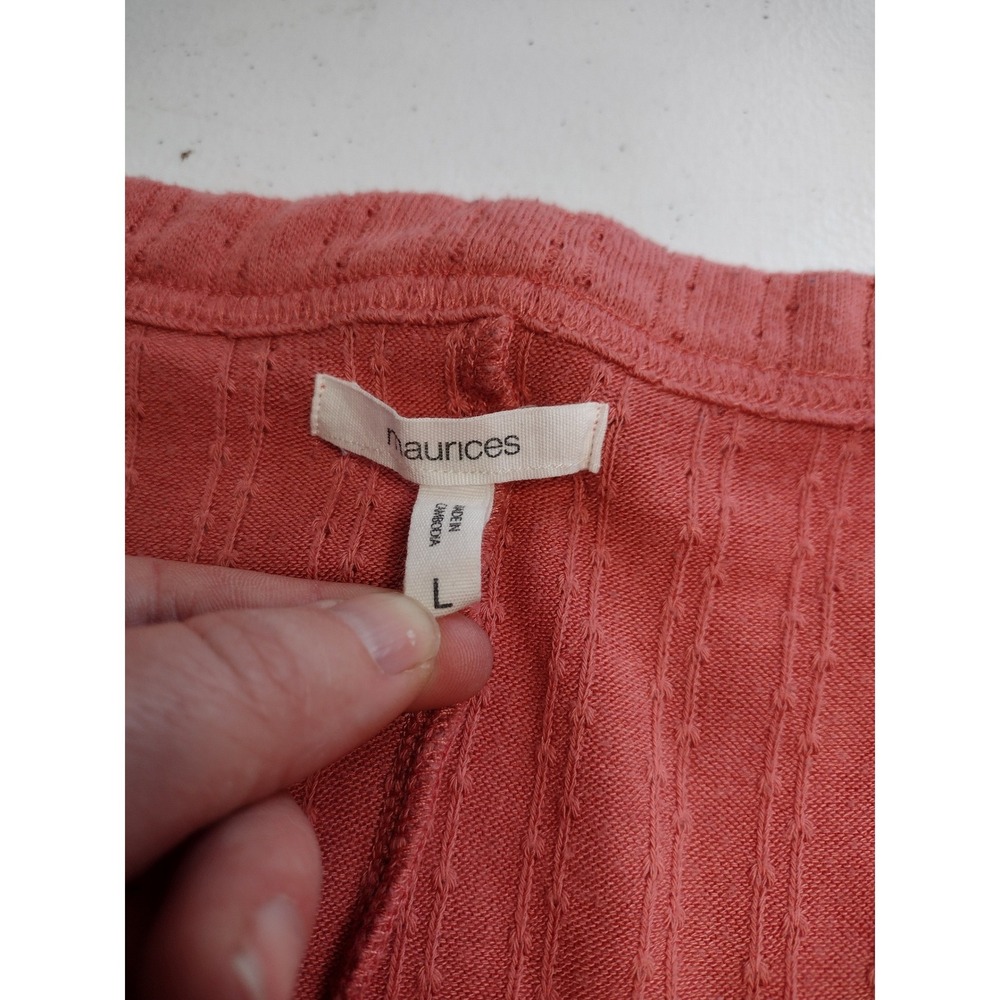 Maurices Cropped Ribbed Cardigan Coral Pink V Neck Button Front Long‎ Sleeve L - Picture 3 of 6